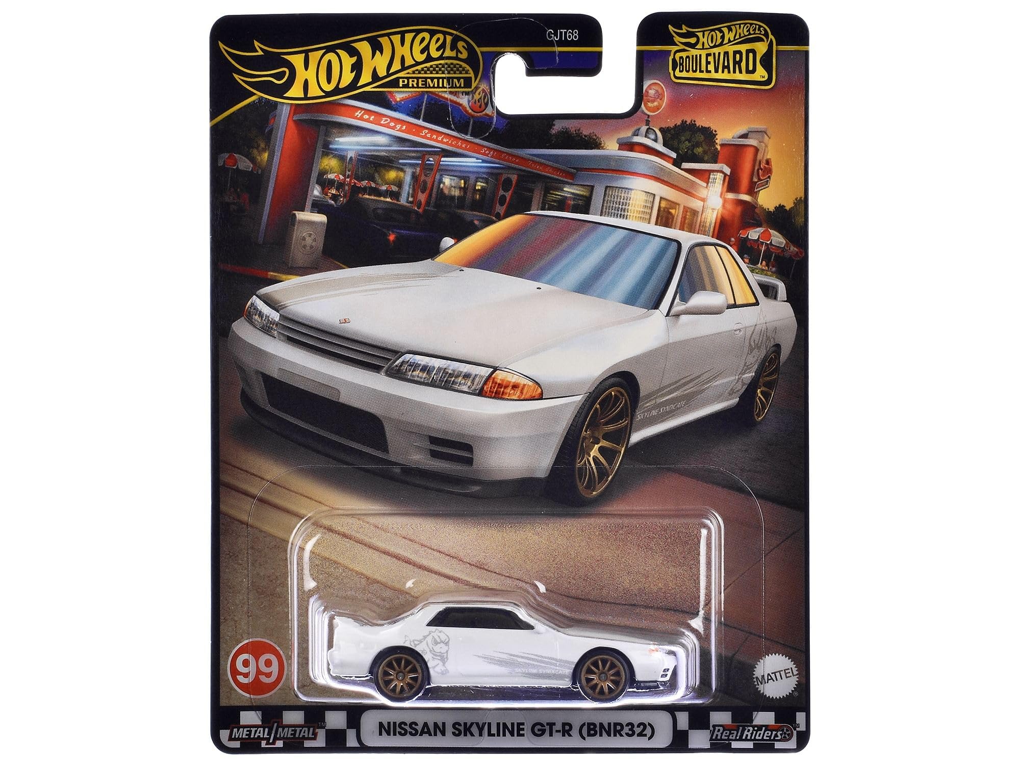 Hot Wheels Nissan Skyline GT-R Boulevard White 1:64 scale die-cast for display and collection.