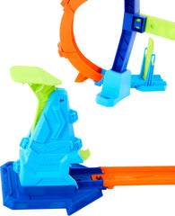 Hot Wheels one-sixty-four-scale die-cast car included for immediate racing.