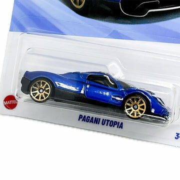 Hot Wheels Pagani Utopia Peak Persuit blue metallic short card for display and play