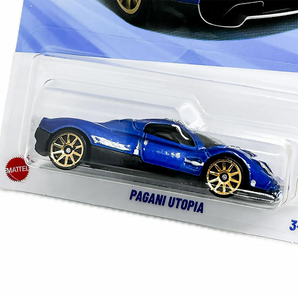 Hot Wheels Pagani Utopia Peak Persuit blue metallic short card for display and play