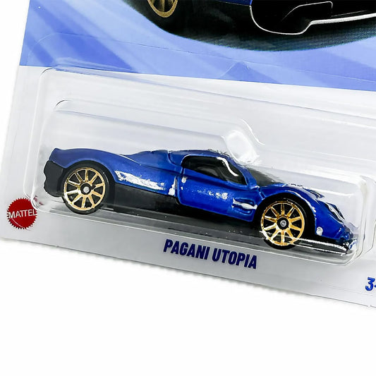 Hot Wheels Pagani Utopia Peak Persuit blue metallic short card for display and play