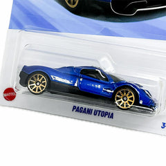 Hot Wheels Pagani Utopia Peak Persuit blue metallic short card for display and play