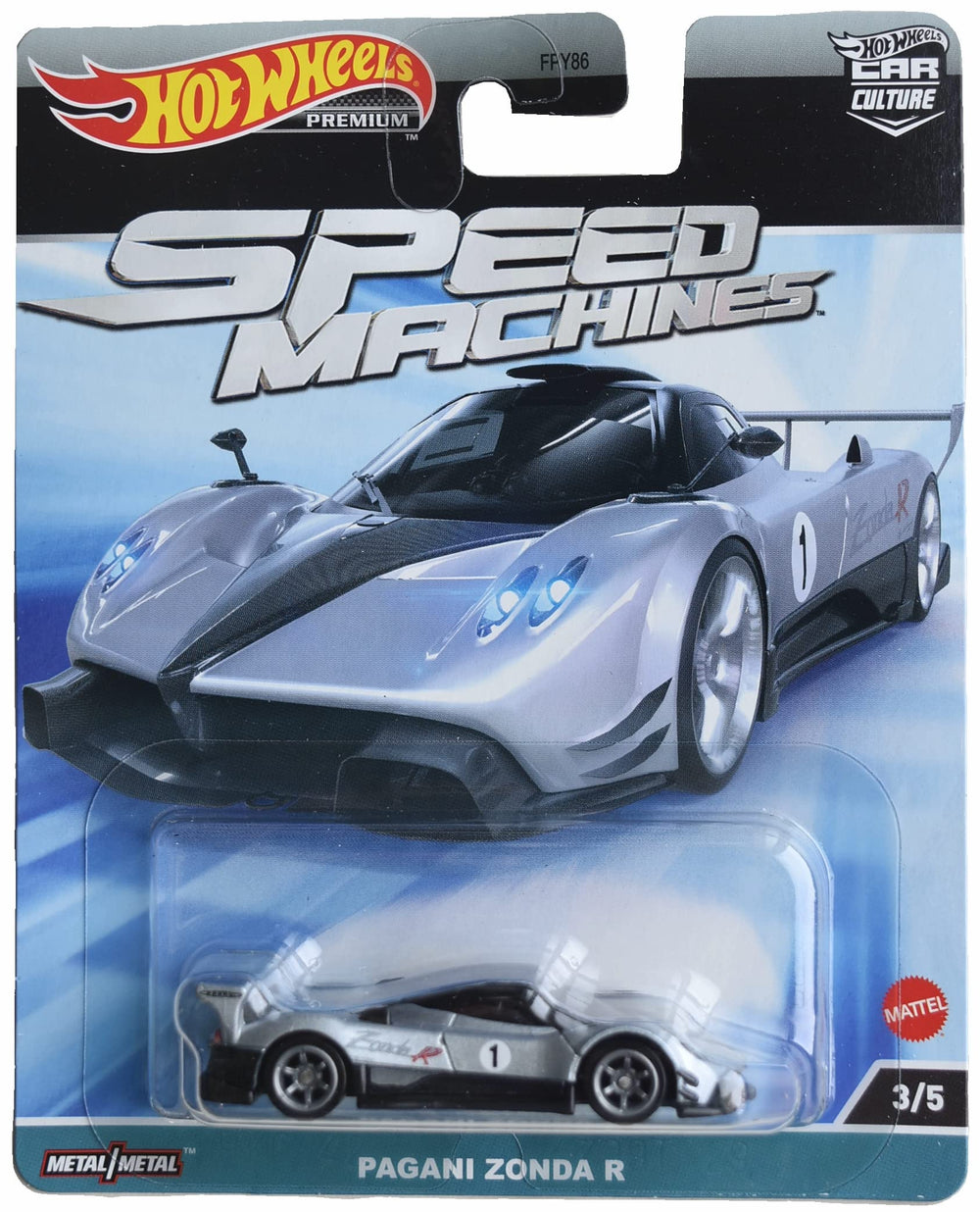 Hot Wheels Pagani Zonda R side view highlights display-ready detailing for collectors and players.