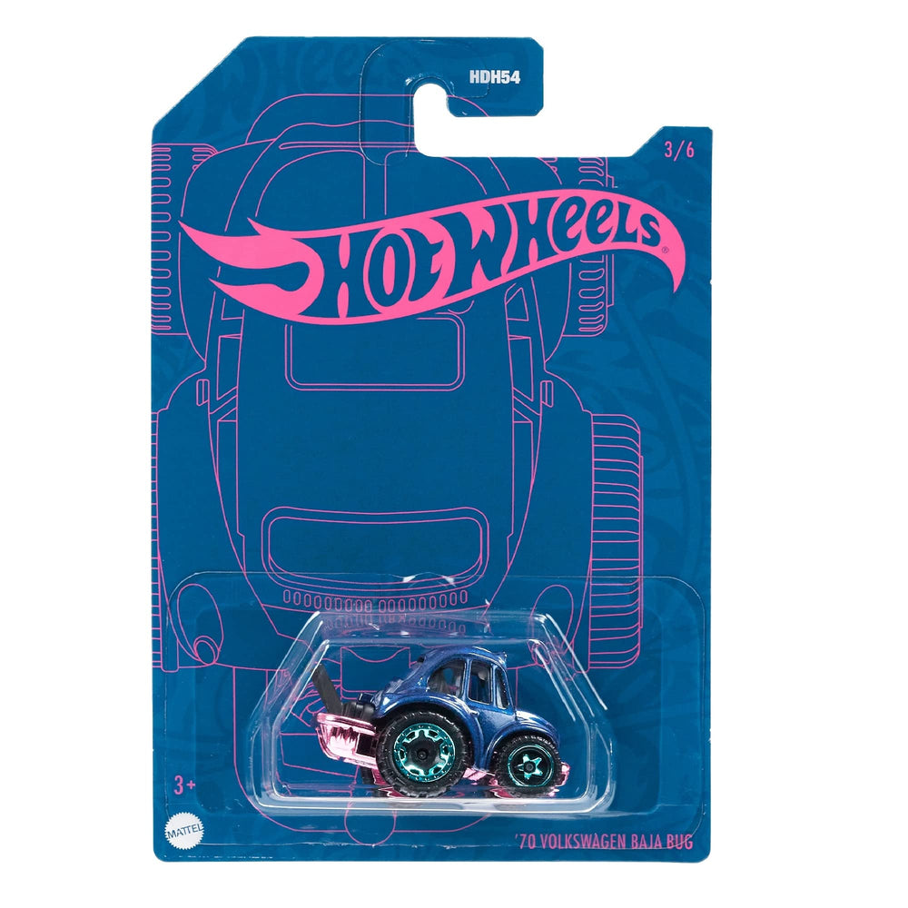 Hot Wheels Pearl & Chrome 1970 Volkswagen Baja Bug for display and play.