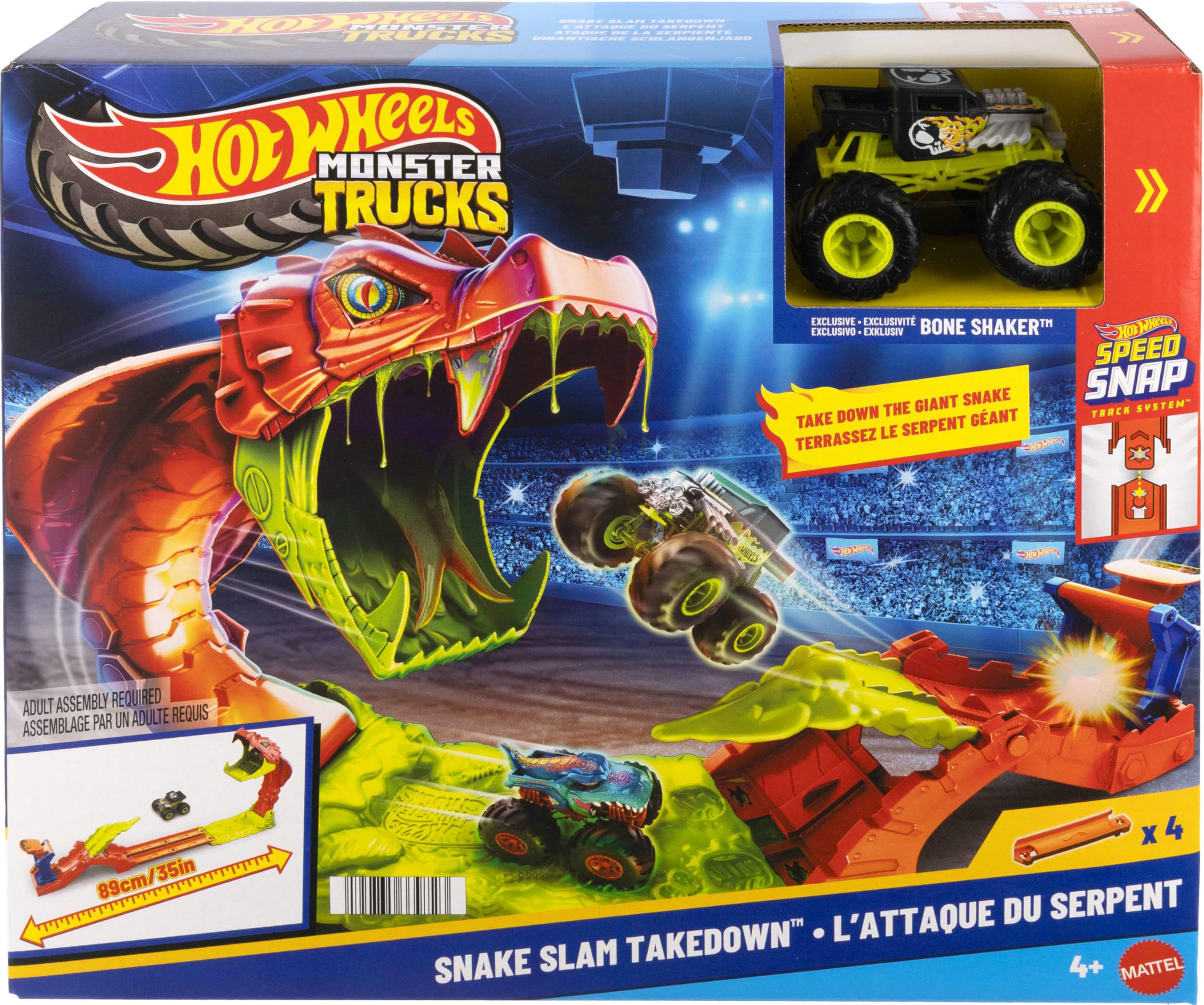 Hot Wheels playset box shows included pieces for quick setup