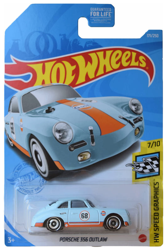 Hot Wheels Porsche 356 Outlaw blue die-cast model ideal for display and collection.