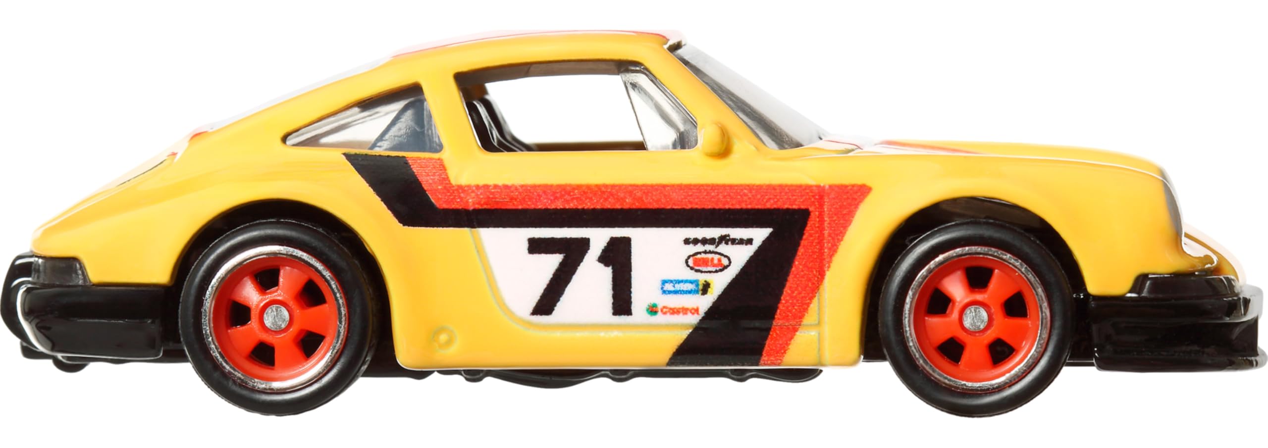 Hot Wheels Porsche 911 1971 metal-metal chassis closeup shows durable build for shelf.