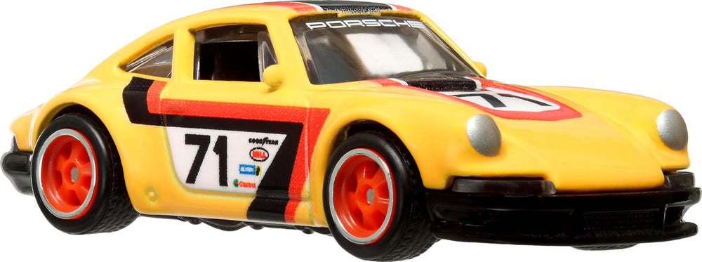 Hot Wheels Porsche 911 1971 side deco detail, vivid graphics for collectors.