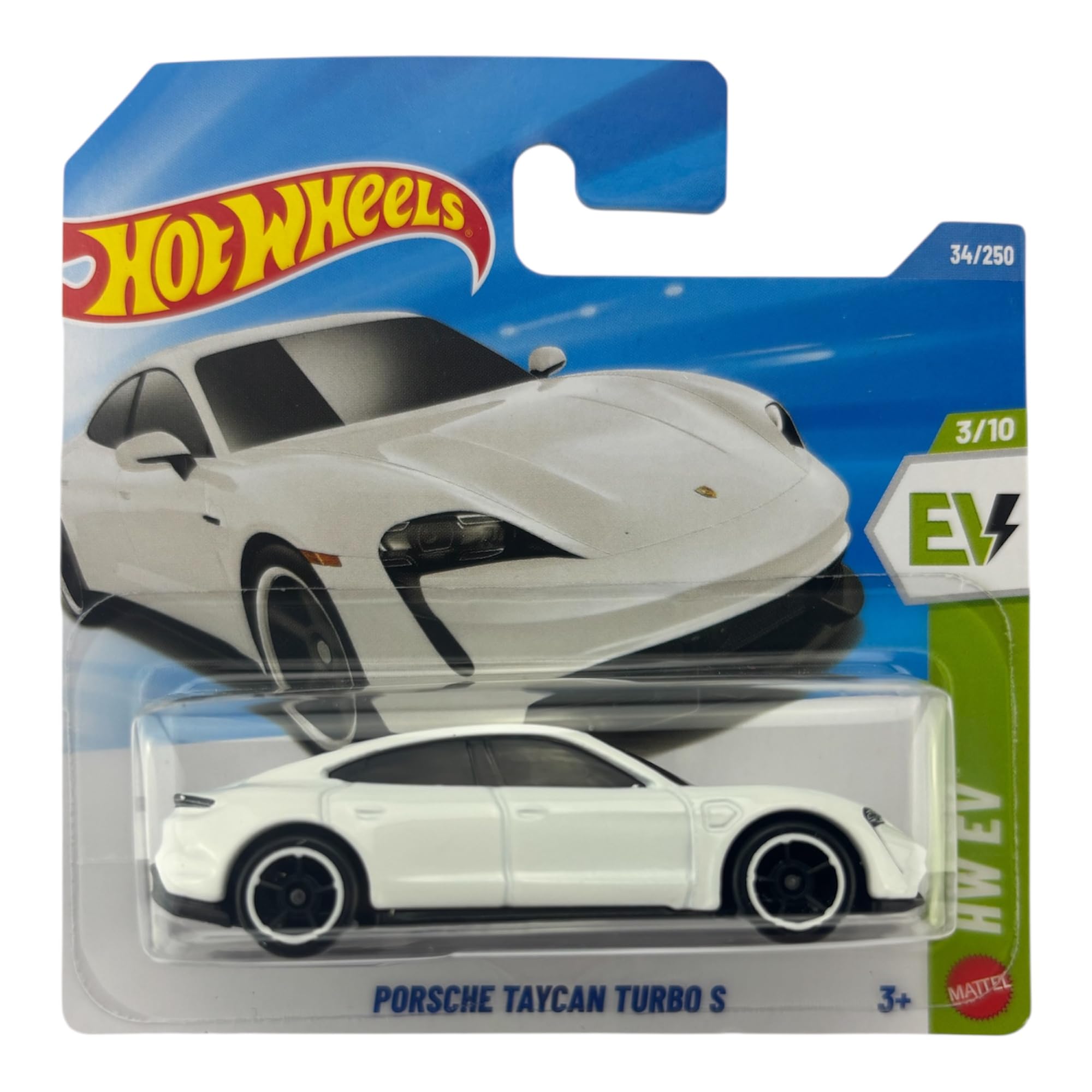 Hot Wheels Porsche Taycan Turbo S white front view showing authentic diecast finish