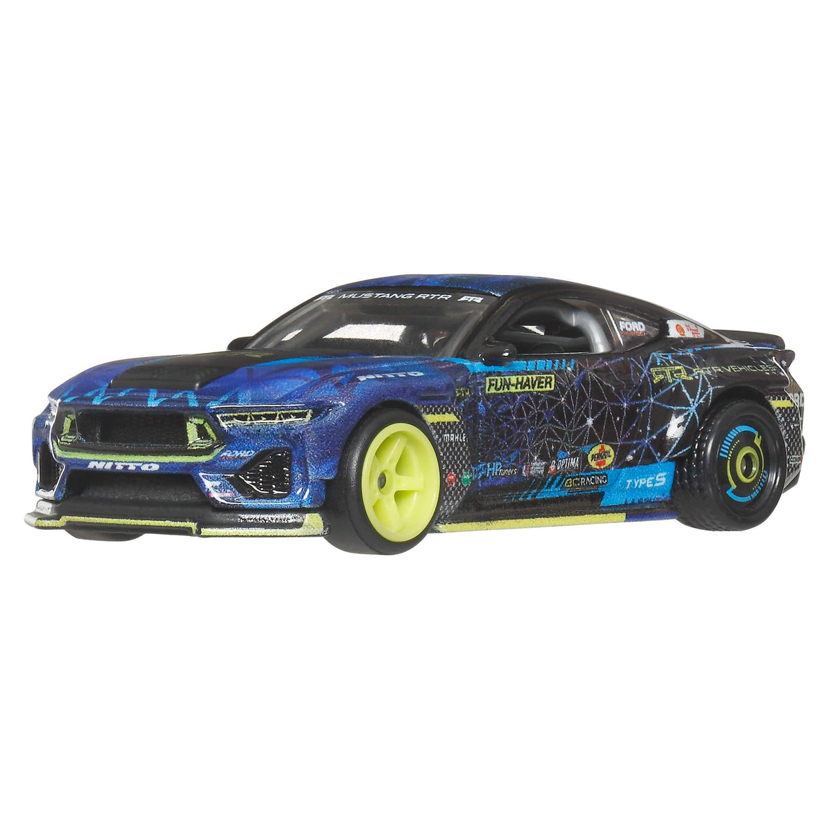 Hot Wheels Premium Car Culture 2024 Mustang RTR Spec 5-FD front angle, ideal for display.