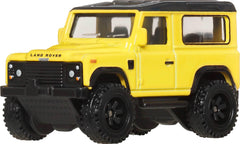 Hot Wheels Land Rover Defender 90 with Real Riders tires seen in side view for collectors.