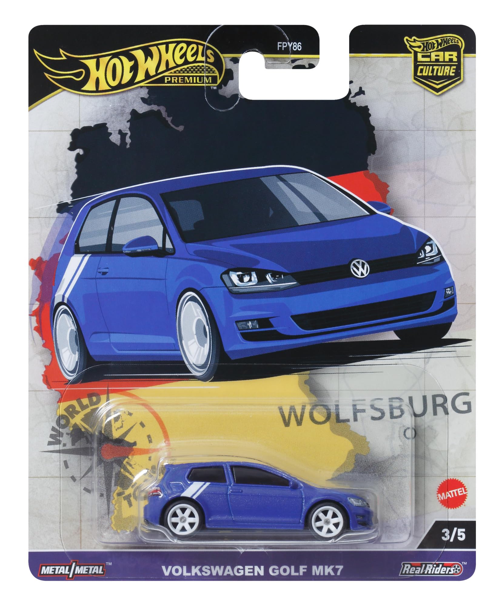 Hot Wheels Premium Car Culture Volkswagen Golf Mk7 with Real Riders tires for authentic display