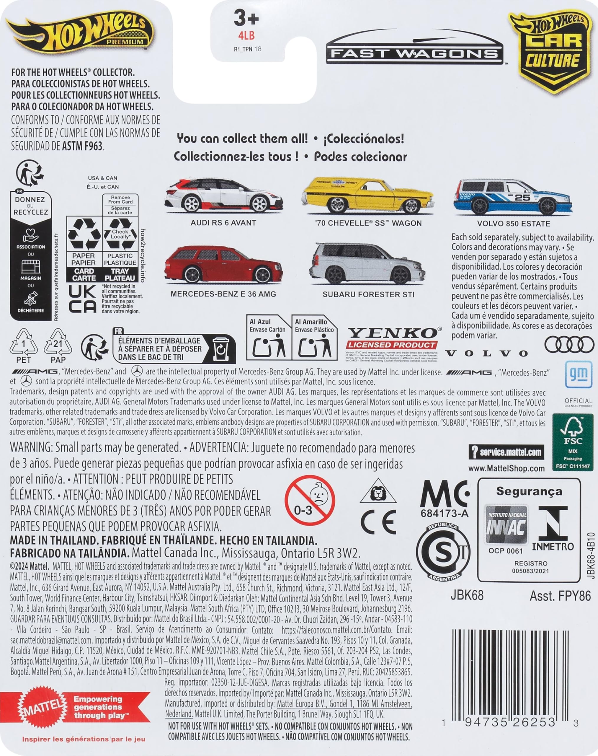 Hot Wheels Premium Car Culture Volvo 850 Estate with Real Riders tires, authentic deco for display.