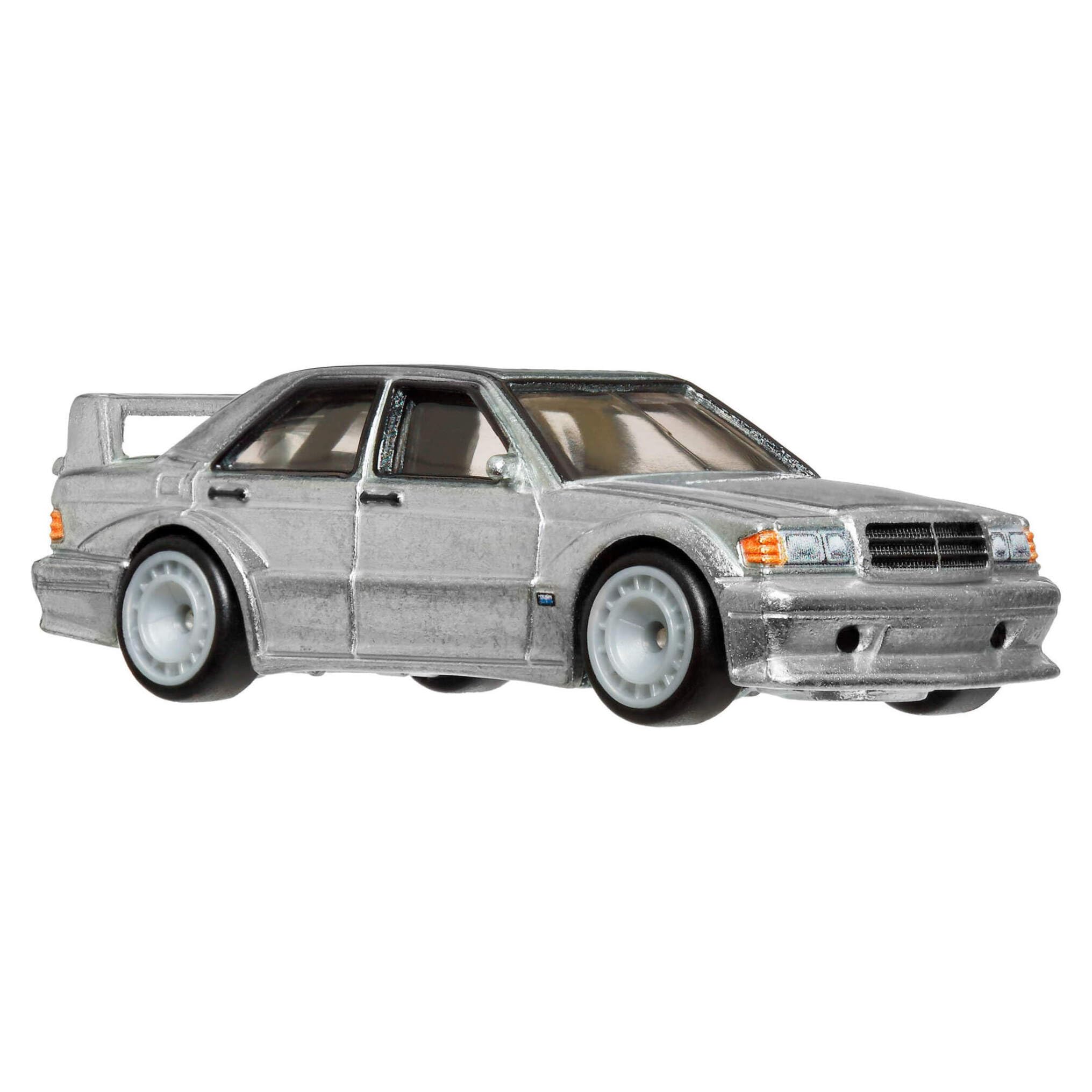 Hot Wheels Premium Mercedes-190E front view reveals authentic design details for collectors.