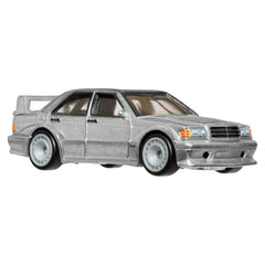 Hot Wheels Premium Mercedes-190E front view reveals authentic design details for collectors.