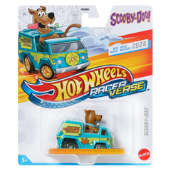 Hot Wheels Racer Verse Scooby-Doo Mystery Machine packaging display highlights iconic character for gifting.