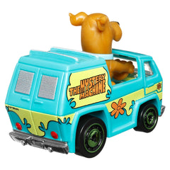 Hot Wheels Racer Verse Scooby-Doo Mystery Machine side view highlights durable die-cast detailing for collectors.