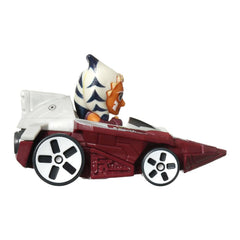 Hot Wheels RacerVerse Ahsoka top-down view showcases wheel alignment for track performance