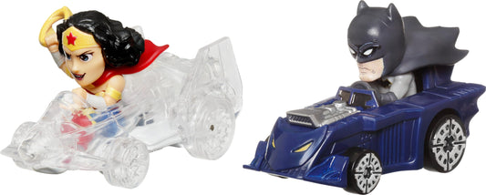 Hot Wheels RacerVerse Batman and Wonder Woman duo die-cast cars on track