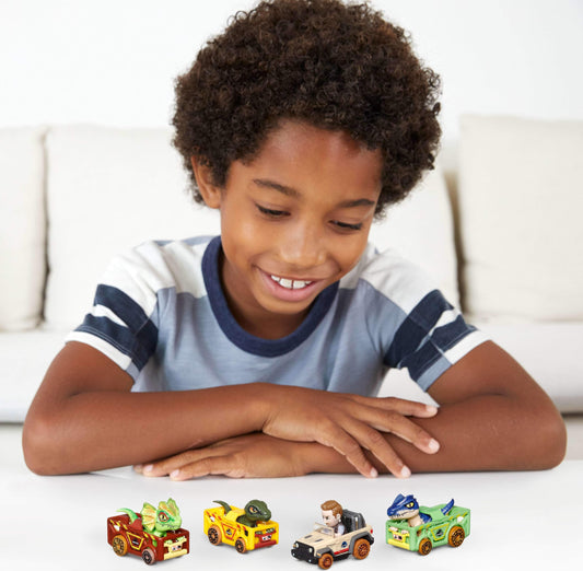 Hot Wheels RacerVerse Charlie the Raptor in a die-cast car for exciting storytelling.