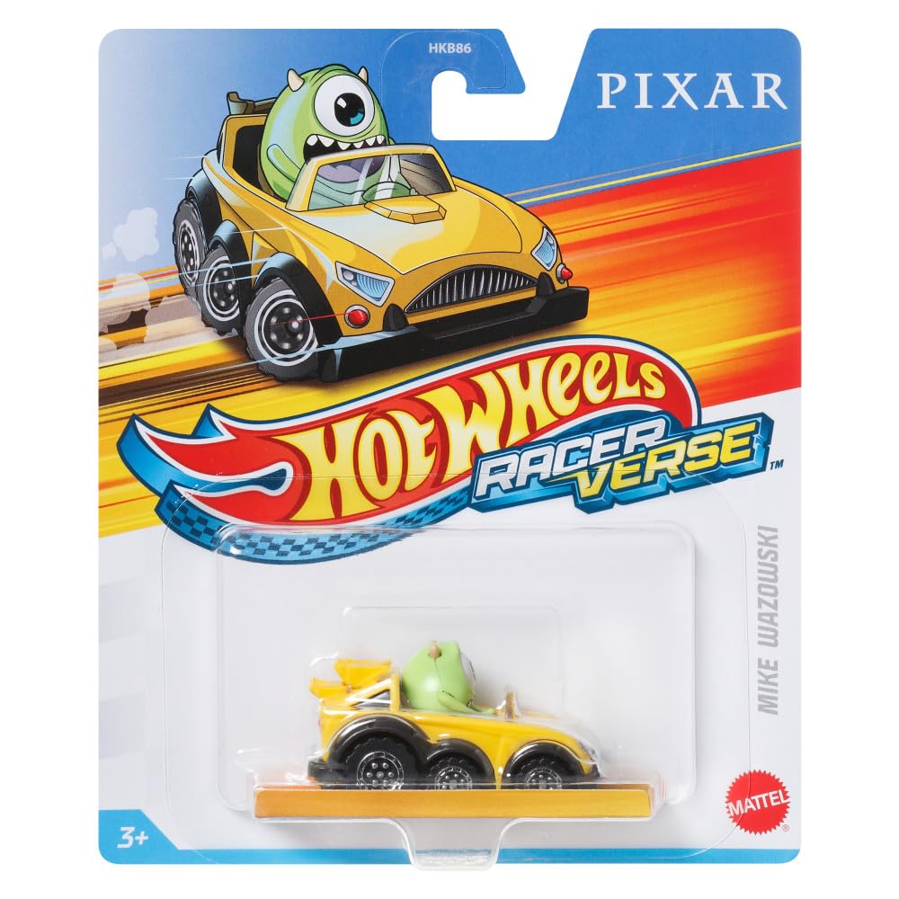 Hot Wheels RACERVERSE Mike Wazowski packaging highlights collectible figure ready for gifting.