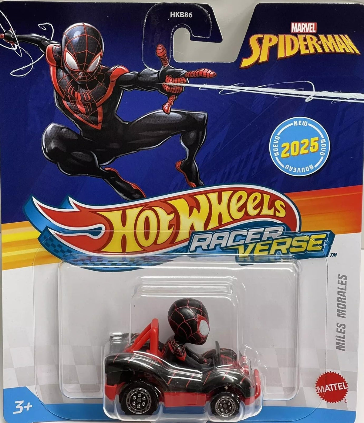 Hot Wheels RacerVerse car featuring Miles Morales driver for collectors and imaginative play