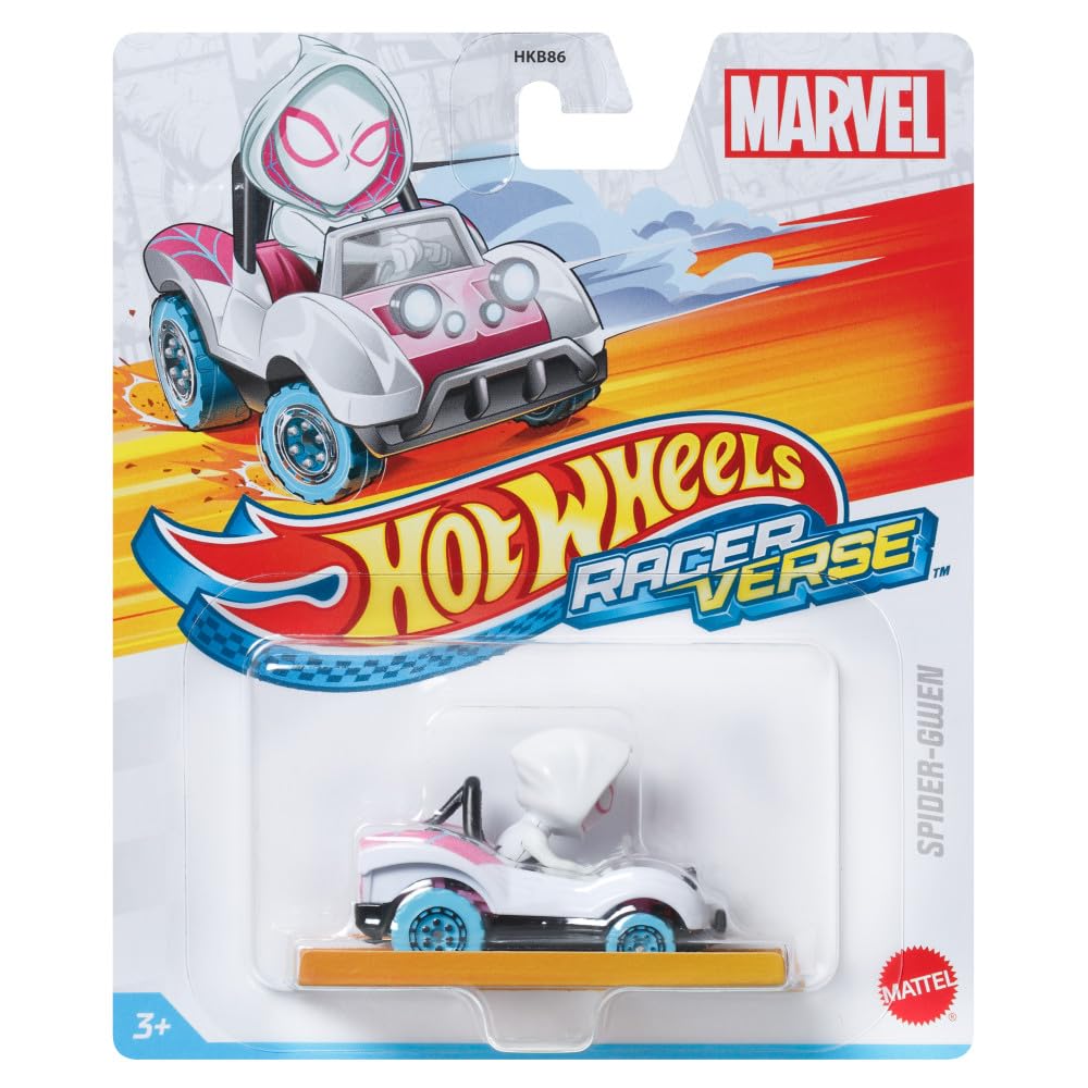 Hot Wheels RacerVerse Spider-Gwen vehicle for kids ages 3+ with authentic design for imaginative play.