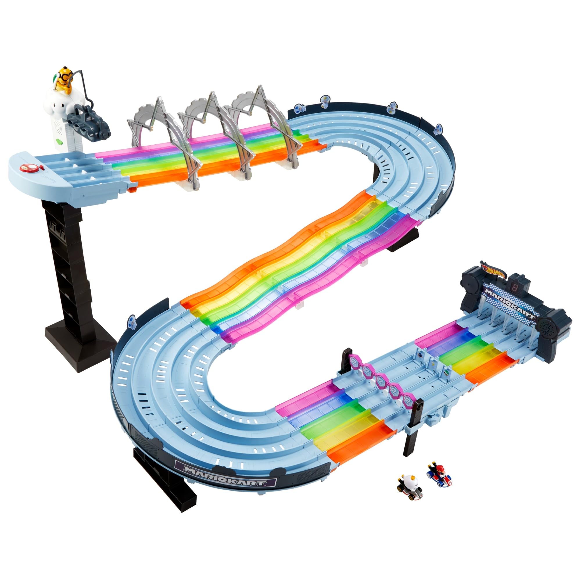 Hot Wheels Rainbow Road Raceway straight and curved layouts for varied challenges