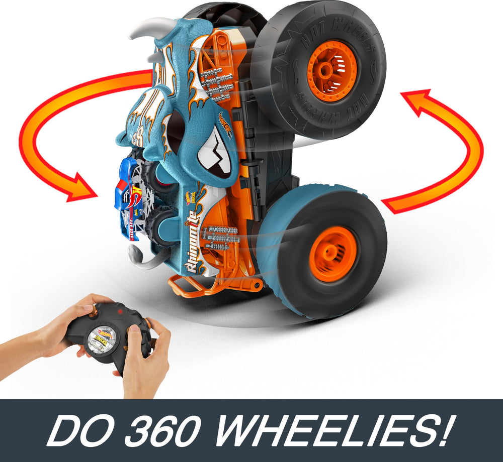 Rhinomite performs a dramatic 360 wheelie stunt
