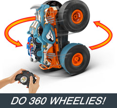 Rhinomite performs a dramatic 360 wheelie stunt