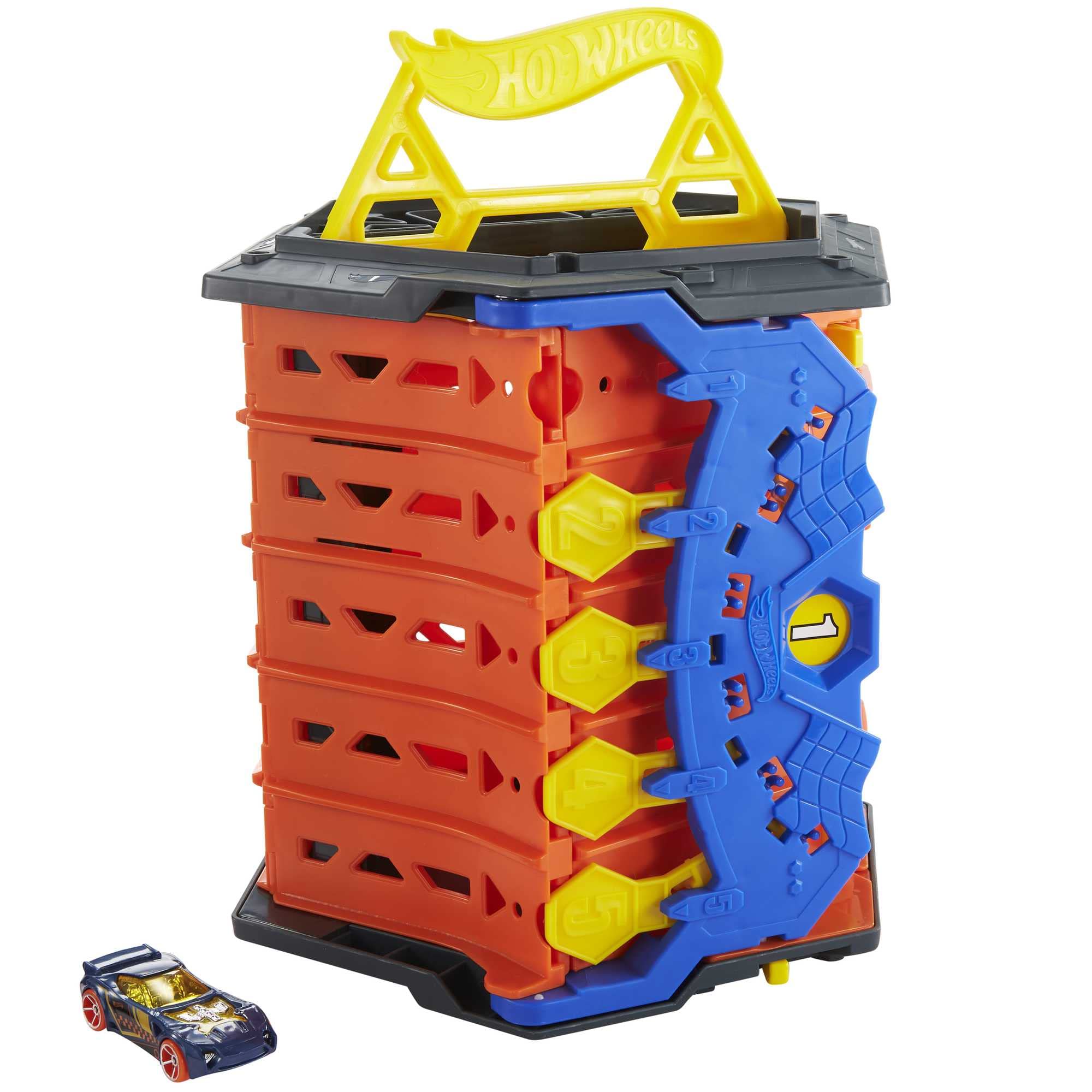 Hot Wheels Roll Out Raceway includes a 1:64-scale car for immediate action
