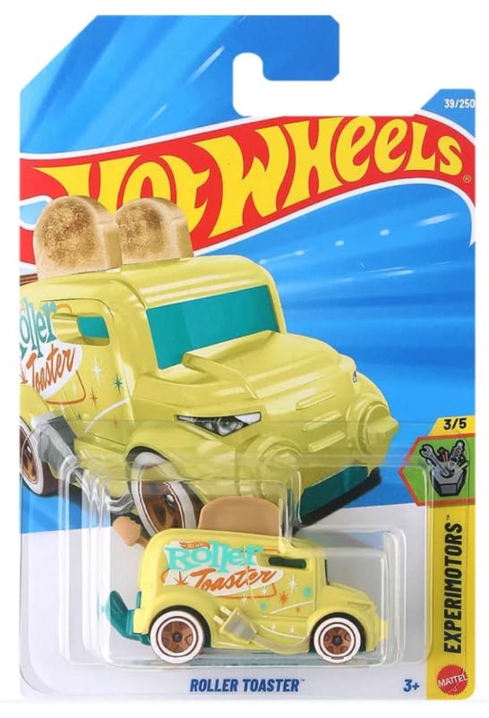 Hot Wheels Roller Toaster yellow diecast car, 1:64 scale, ideal display piece for collectors.