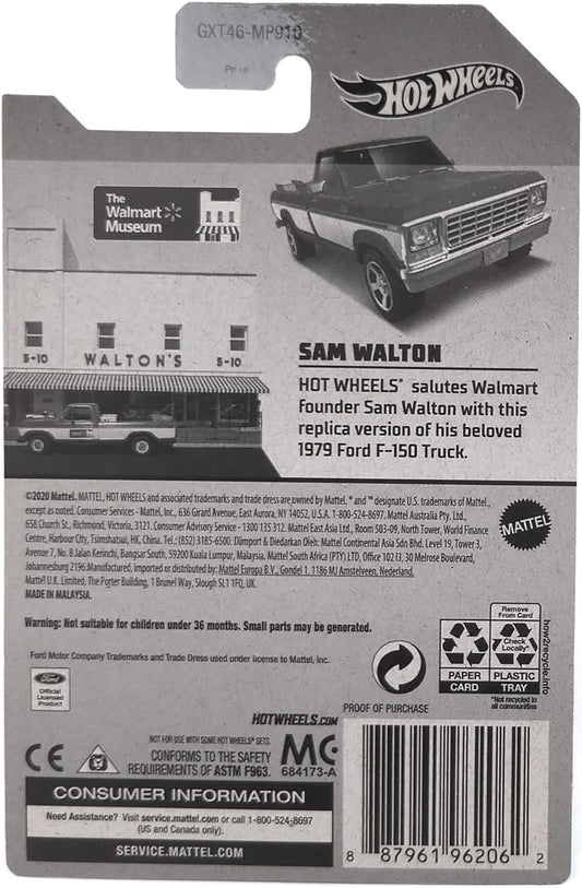 Hot Wheels Sam Walton Ford F-150 1:64 side view perfect for collectors display.