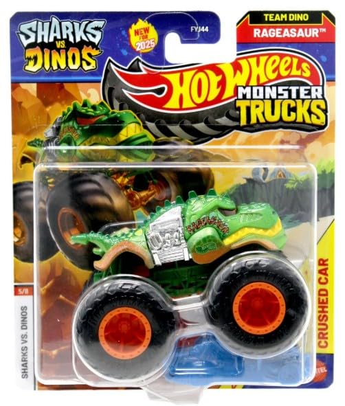 Hot Wheels Sharks vs Dinos 1:64 scale trucks set for imaginative play and display.
