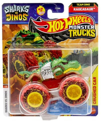 Hot Wheels Sharks vs Dinos 1:64-scale monster truck with red wheels for display and play