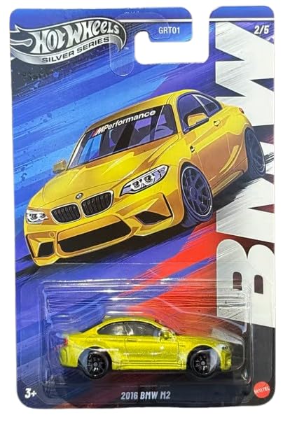 Hot Wheels BMW M2 yellow die-cast model for display and collectibility.
