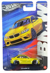 Hot Wheels BMW M2 yellow die-cast model for display and collectibility.