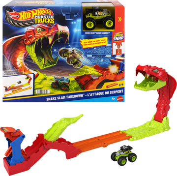 Hot Wheels Snake Slam Takedown track set with Bone Shaker ready for action-packed racing