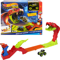 Hot Wheels Snake Slam Takedown track set with Bone Shaker ready for action-packed racing
