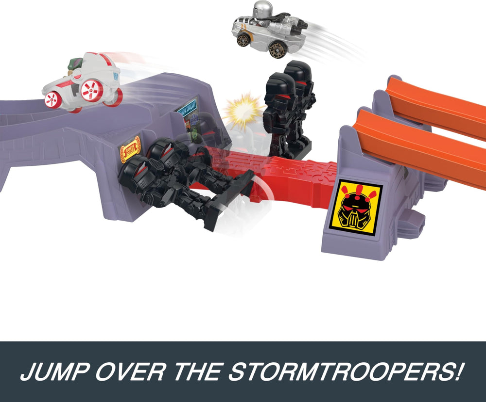Hot Wheels RacerVerse lightsaber starters fuel quick race launches.