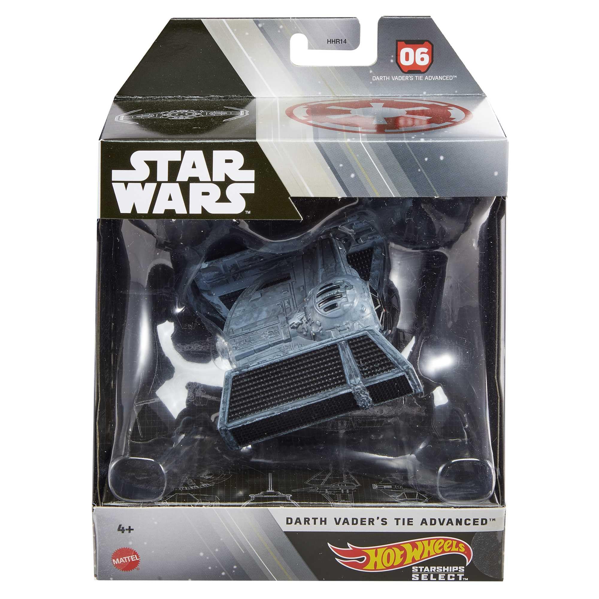 Hot Wheels Darth Vader's TIE Advanced on display stand enhances your Star Wars collection.