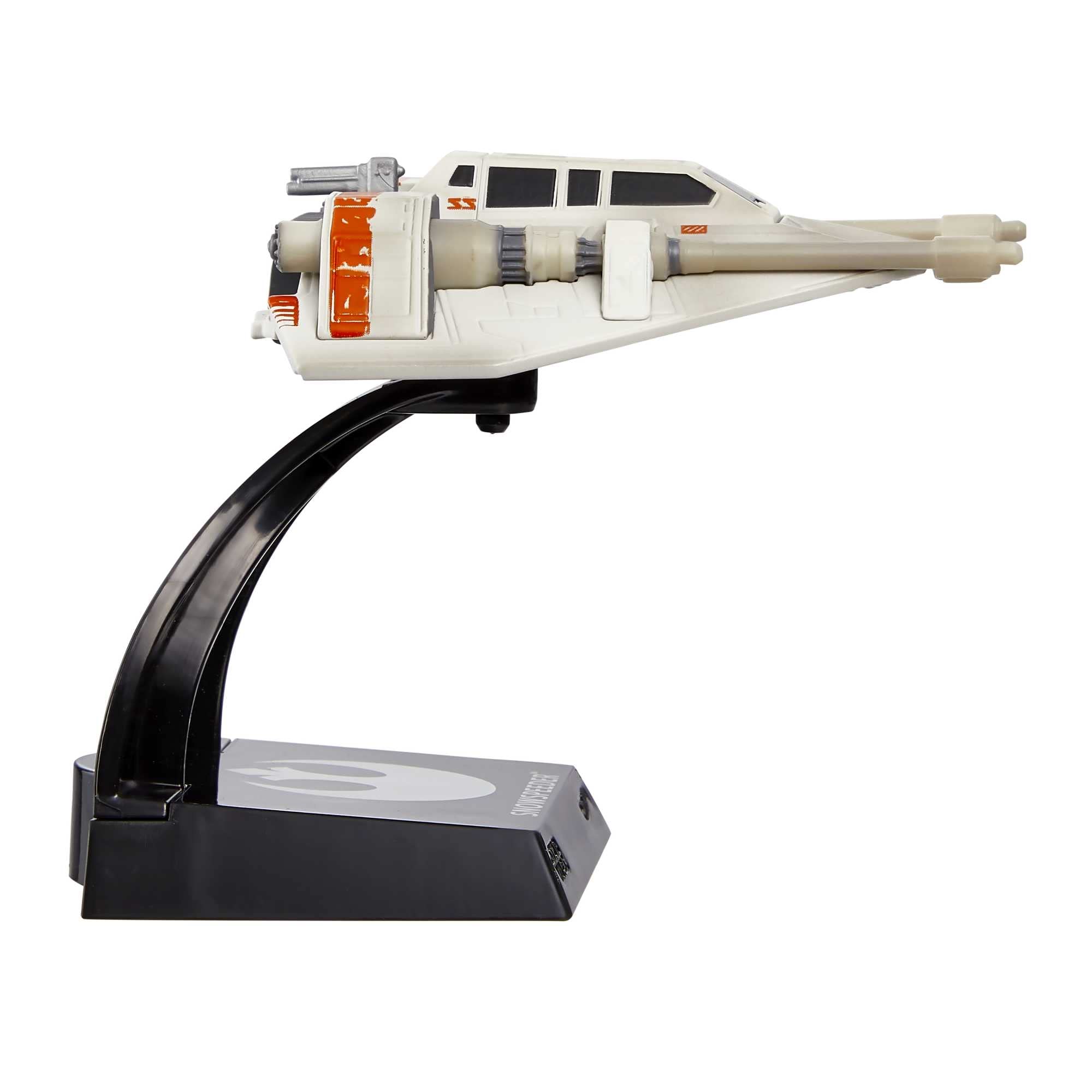 Hot Wheels Star Wars Snowspeeder front view highlights premium diecast finish for display.