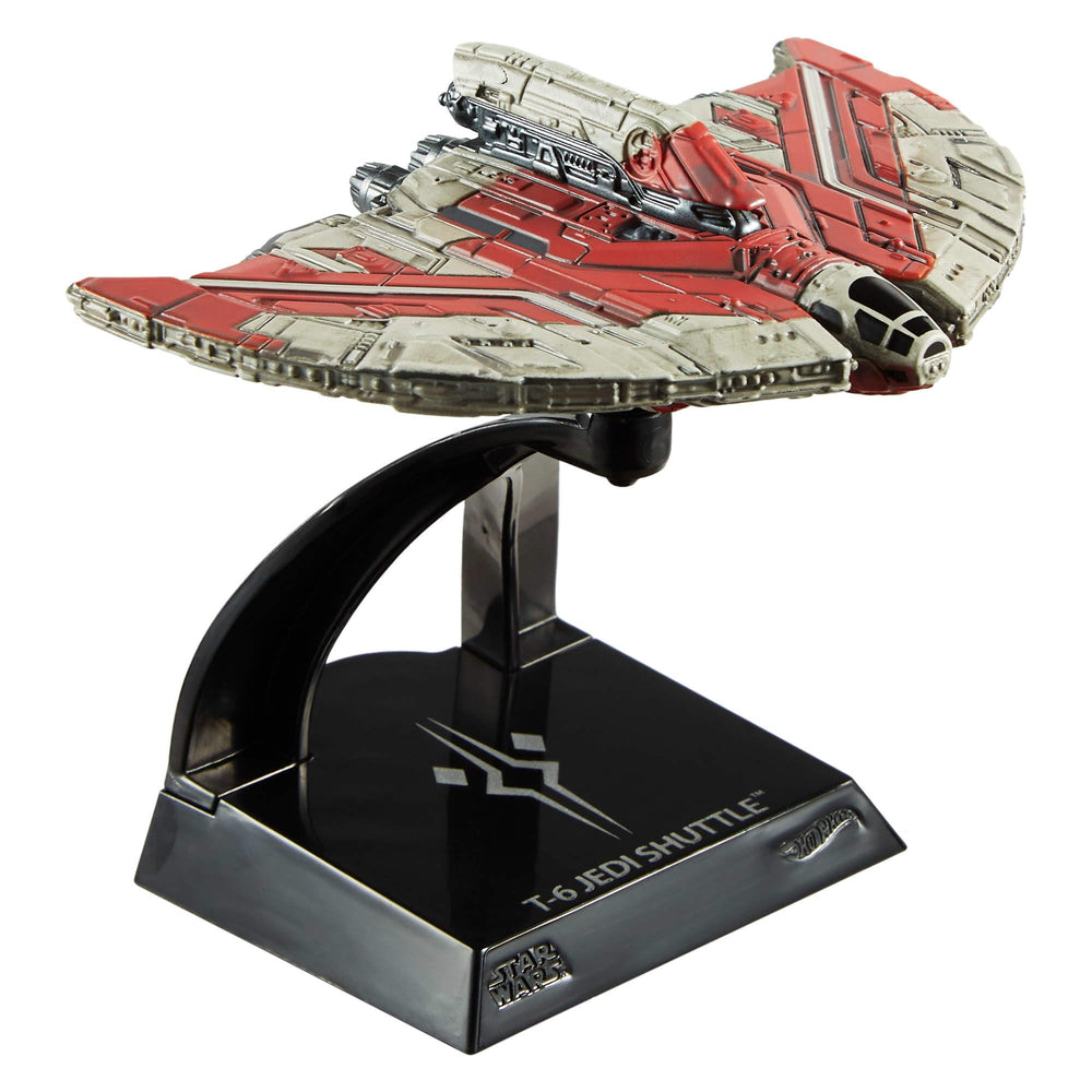 Hot Wheels Star Wars T-6 Jedi Shuttle display base clearly shows name and affiliation.