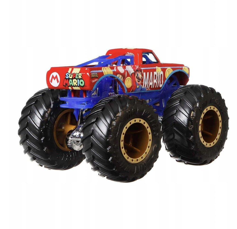 Hot Wheels Super Mario Monster Trucks Series wheels closeup shows durable die-cast construction.