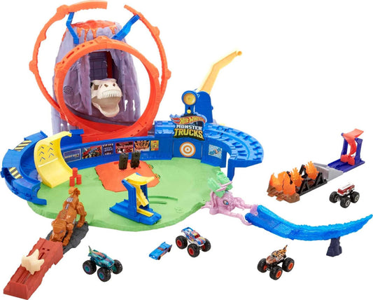 Hot Wheels T-Rex Volcano Arena with erupting dino for exciting playtime