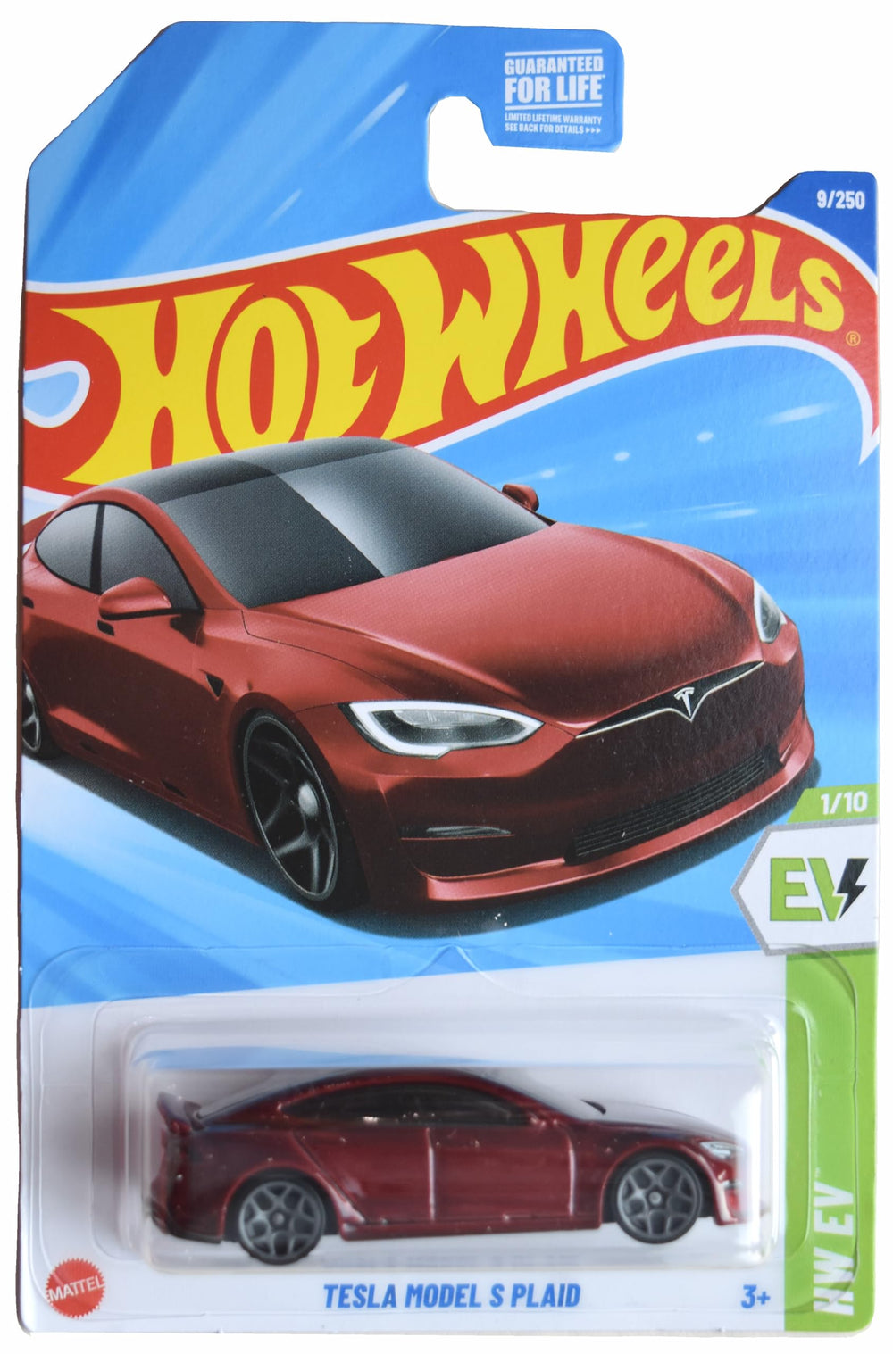 Hot Wheels Tesla Model S Plaid red die-cast car for display, collection, and imaginative play.