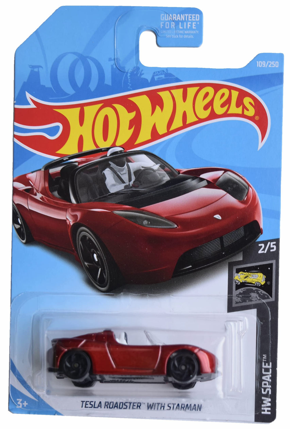 Hot Wheels Tesla Roadster with Starman 1:64 scale die-cast model for display and collection.