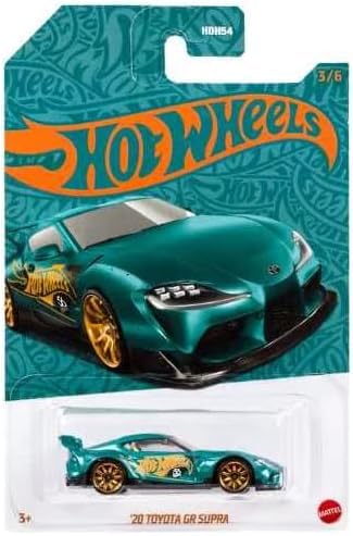 Hot Wheels Toyota GR Supra 1:64 die-cast in pearl and chrome green, ideal for display.