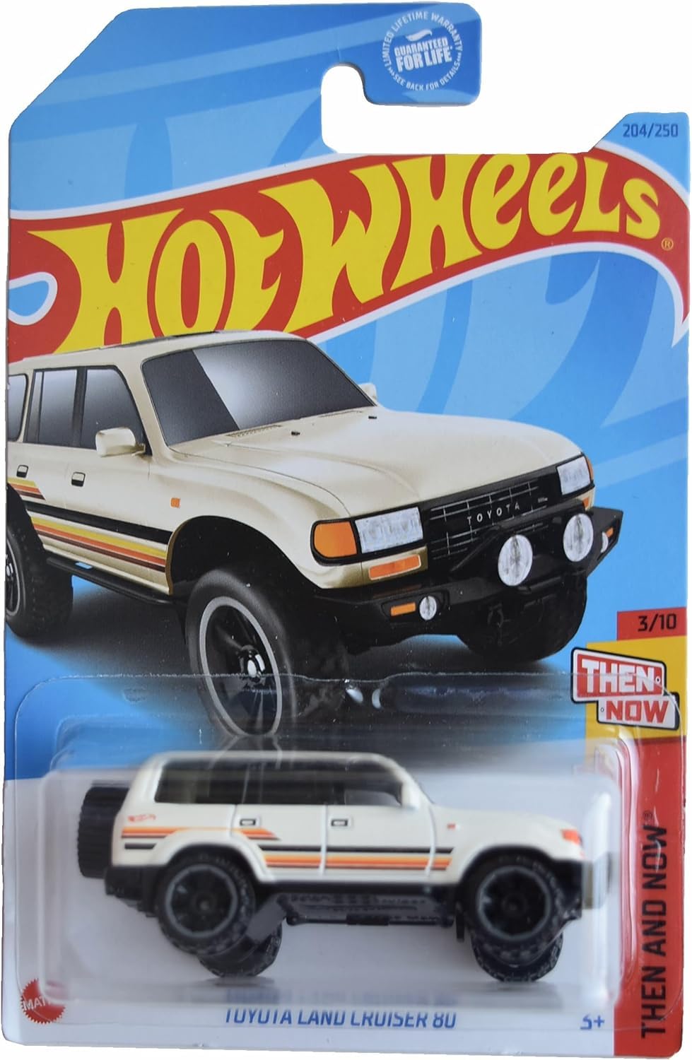 Hot Wheels Toyota Land Cruiser 80 die-cast detail showcases durable metal build for display.