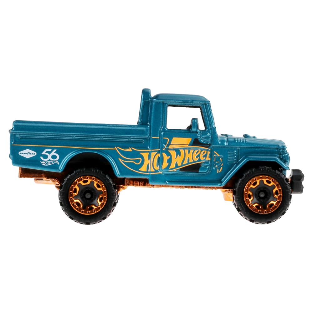 Hot Wheels Toyota Land Cruiser teal and gold wheels detail, authentic accents for collectors.